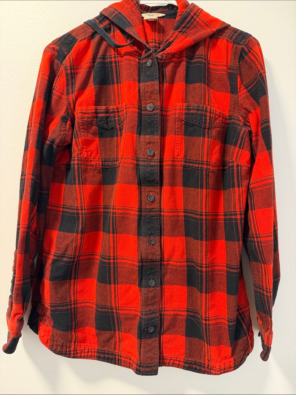 Duluth Trading Co Red & Black Plaid Hooded Button-Down Shirt - Kids